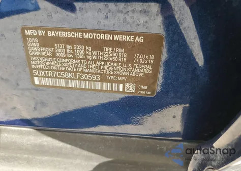 2019 BMW X3 Sdrive30I from USA, damaged, VIN 5UXTR7C58KLF30593